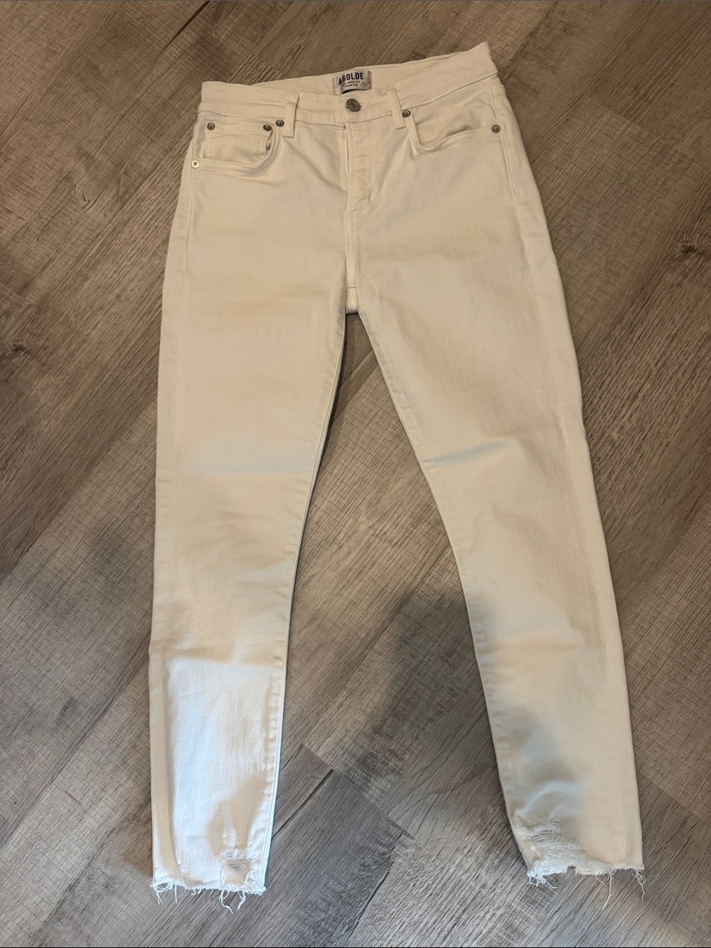 Agolde Off-White High-Rise Slim Jeans with Raw Hem